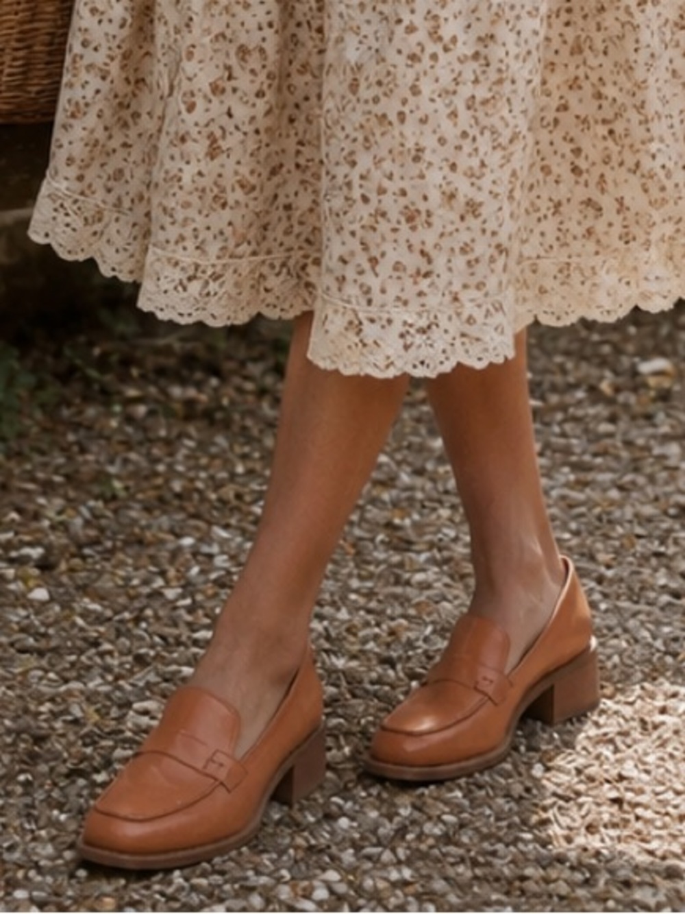 Franco Sarto Tan Leather Block-Heel Loafers